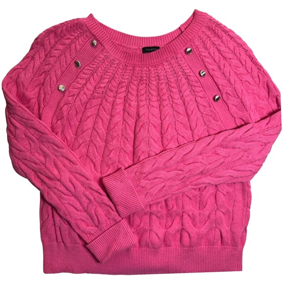 Talbots Womens Cable Knit Sweater Medium Pink‎ Crew Neck Embellished Relaxed - Picture 7 of 8